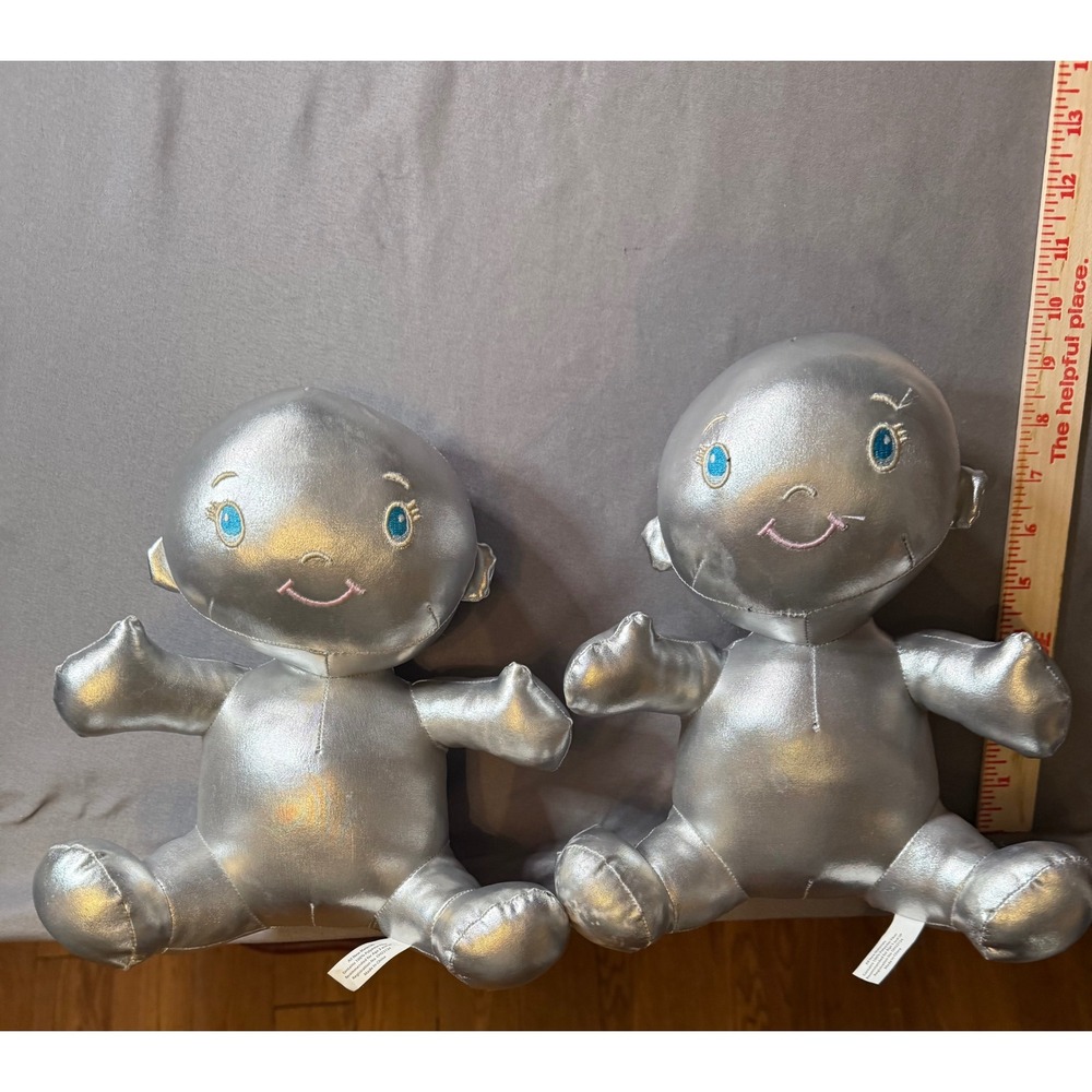 Vintage Style Metallic Silver Plush Baby Doll Set 10 Inch Blue Eyes Stuffed Toy